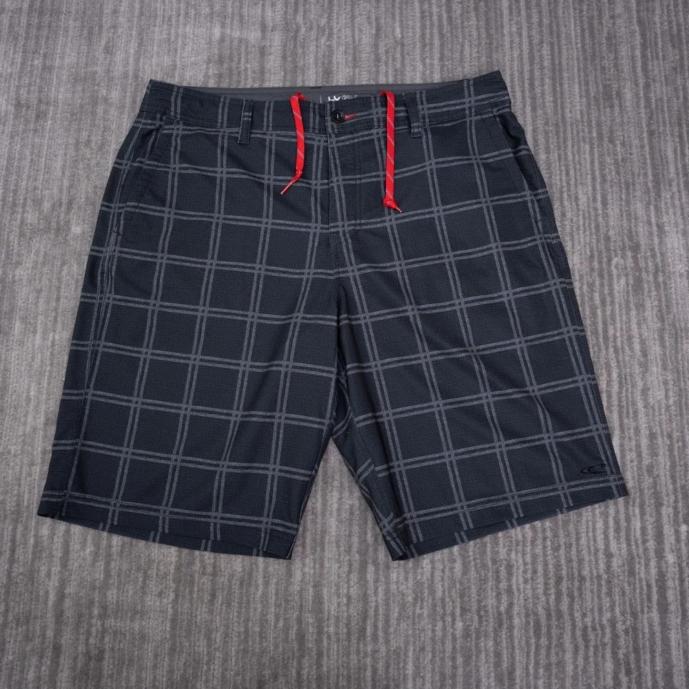 O'Neill Hybrid Shorts Mens 36 Grey Plaid Excellent Stretch Boardshorts AD01AR99